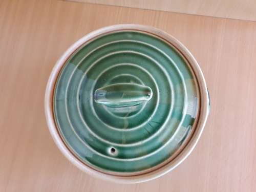 Round Green Lidded Ceramic Serving Bowl - Made in England
