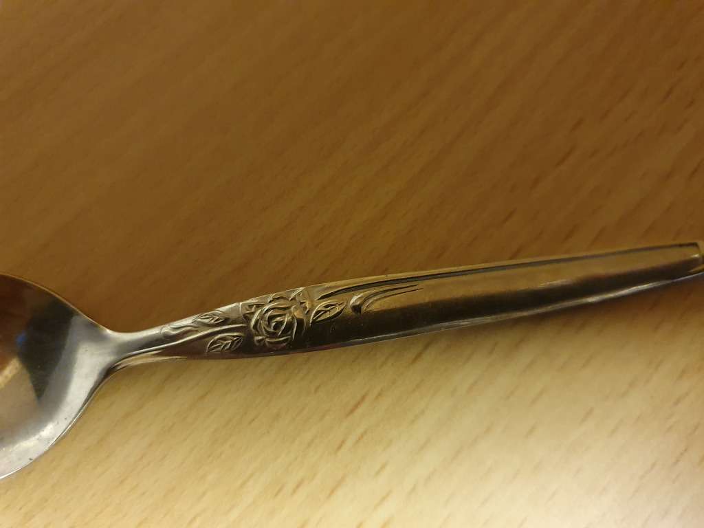 Set of 6 Vintage Stainless Steel Rose Pattern Teaspoons