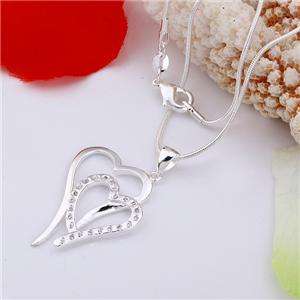 STUNNING 925 SILVER DOUBLE HEART PENDANT NECKLACE