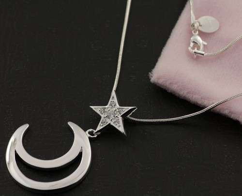 UNIQUE 925 STAR MOON PENDANT NECKLACE