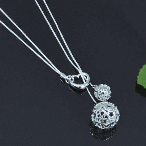 925 SILVER BALL AND HEART  CHAIN NECKLACE