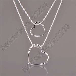 ROMANTIC SILVER 2 HEART PENDANT NECKLACE