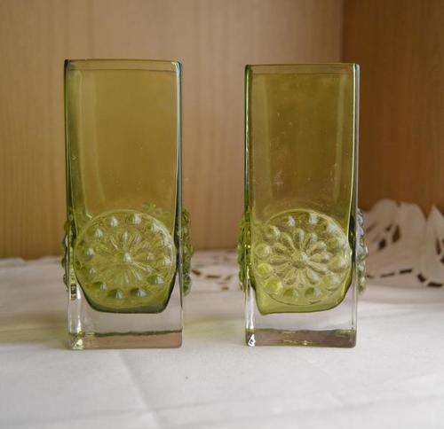 PAIR OF  GREEN FLORAL ORREFORS STYLE STUDIO GLASS VASE