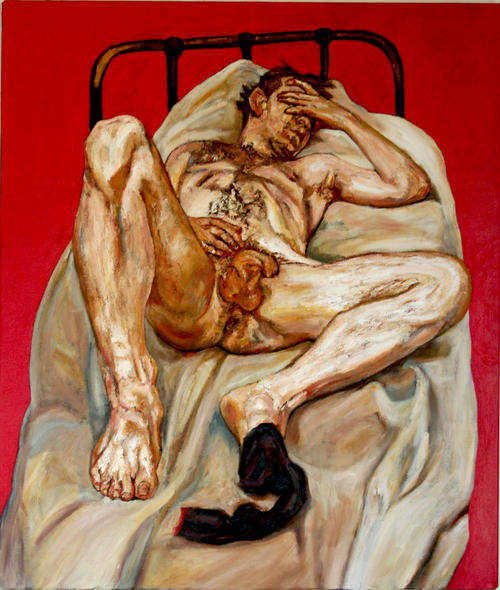 "Naked man with Sock" - After Lucian Freud. Stunning original oil painting. *R1 no reserve aution