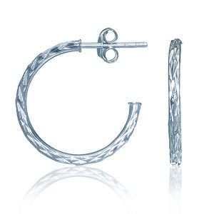 20*2Diamond Cut C Hoop Sterling Silver Earrings