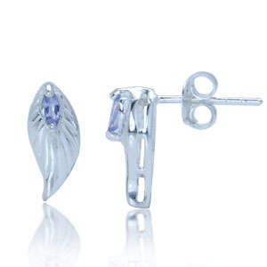 Genuine Tanzanite  Sterling Silver925 Leaves Stud Earrings