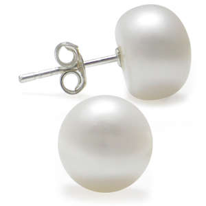10mm Natural White Pearl 925 Sterling Silver Stud Earrings