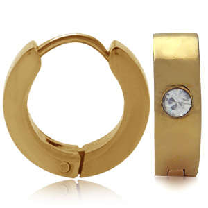 Gold Tone Stainless Steel Crystal Huggies Earrings