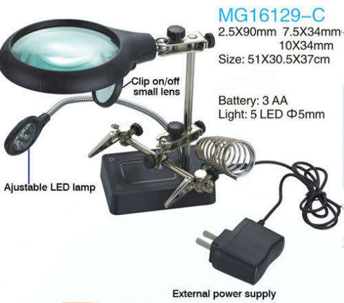 Helping Hand LED Illumination Auxiliary Clip Magnifier with Soldering Stand