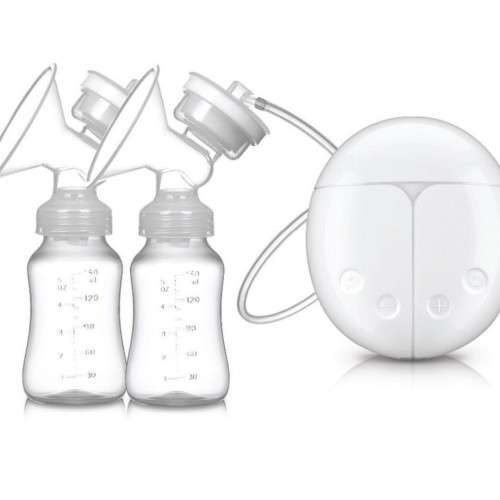 Double Auto Sucker Electric Breast Pump with Baby Feeding Bottle -pink
