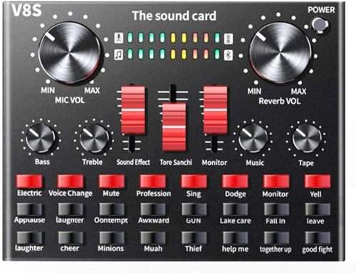 V8S  Sound Card for Smart Devices PC Live Sound - Black