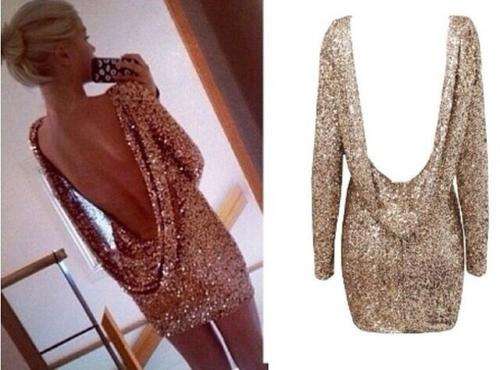 Gold Sequin Dress Low Back Medium