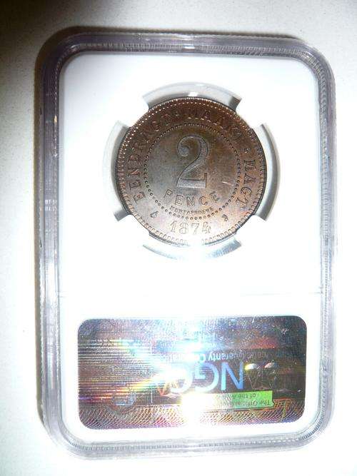 ZAR '1874' S.AFRICA 'TWO PENCE' KM-PNA5 BRONZE MS63 RB - rare to find!