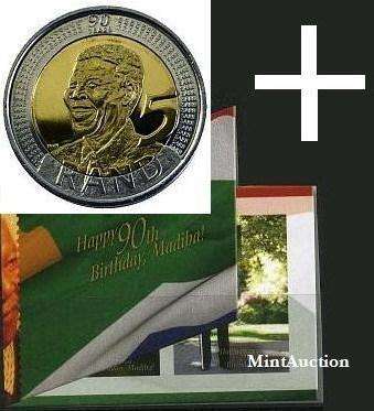 Mandela Birthday R5 Coin, with 1 x FREE Birthday Hard Cover Stamp Book, for 10 or more coins ordered