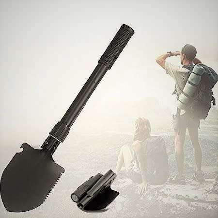 COMPACT SURVIVAL / CAMPING FOLDING SPADE - Shovel, Dibble Pick, Saw, Bottle Opener
