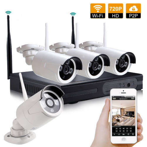 HD 4 Channel 720P Wireless IP Camera CCTV Security Surveillance System NVR KIT