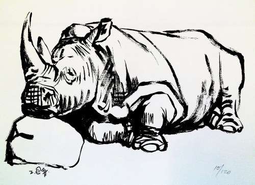 Zakkie Eloff, Rhinos Studio made pulication with three hand printed silkscreens. Studio stamped.