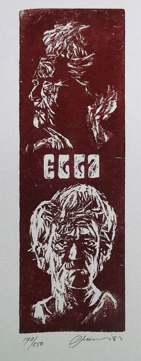 Lionel Abrams. EGGA. Hand printed woodcut. Pencil signed and numbered.