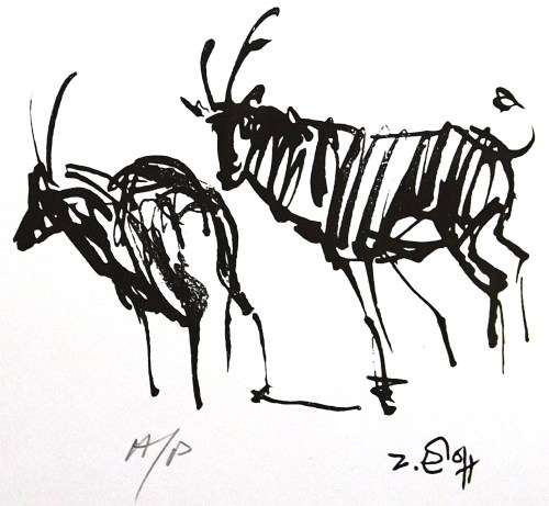 Zakkie Eloff. TWO BUCK. Hand printed silkscreen, signed with studio stamp. A4