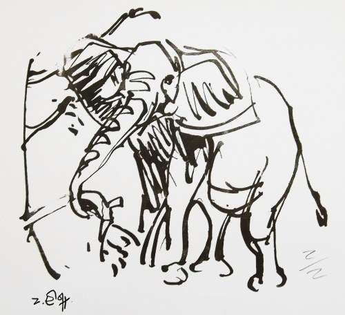 Zakkie Eloff. SMALL ELEPHANT. Hand printed silkscreen, signed with studio stamp. A4