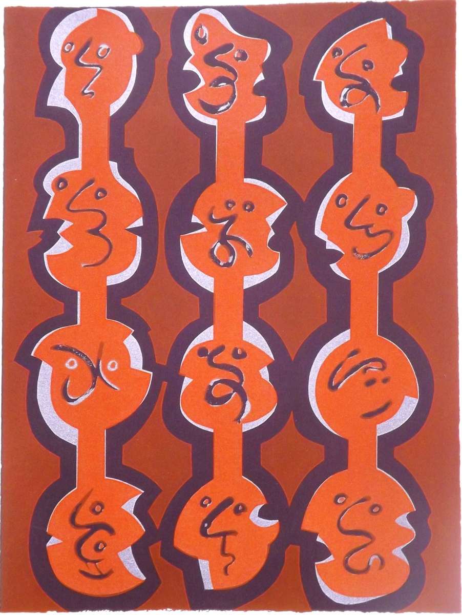 CHRIS SPIES THREE TOTEMS. A3. Hand printed silkscreen. Limited edition. Signed.