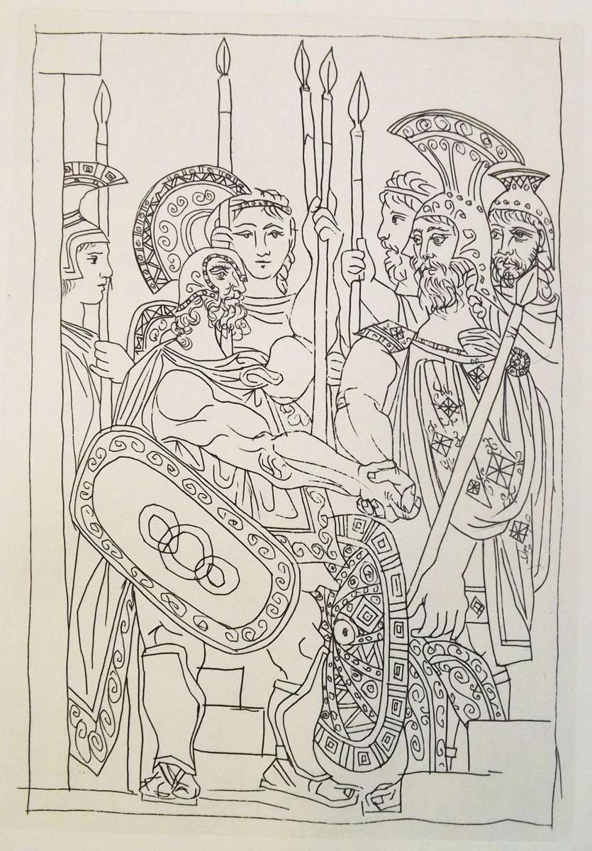 PABLO PICASSO. ACCORD ENTRE LES GUERRIES. Hand printed intaglio print. Mint condition. COA attached.