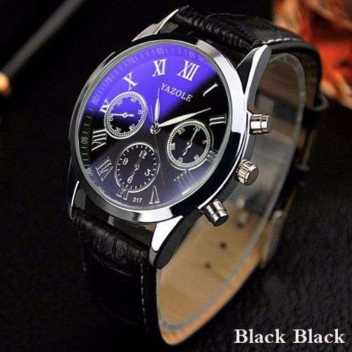Yazole Fashion Mens Quartz Analog Sport Wrist Watch Luminous Glass Leather