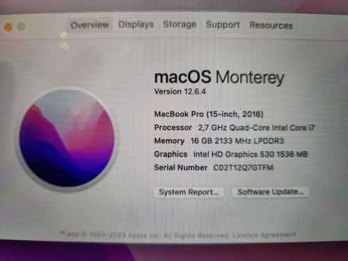 MacBook Pro 15-Inch `Core i7` 2.7 GHz (TouchBar/2016) 16GB RAM 512GB SSD Silver