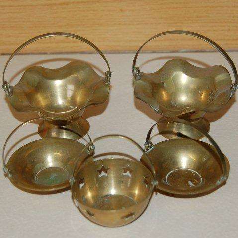5 Brass Miniature Baskets - Largest Diameter 93mm