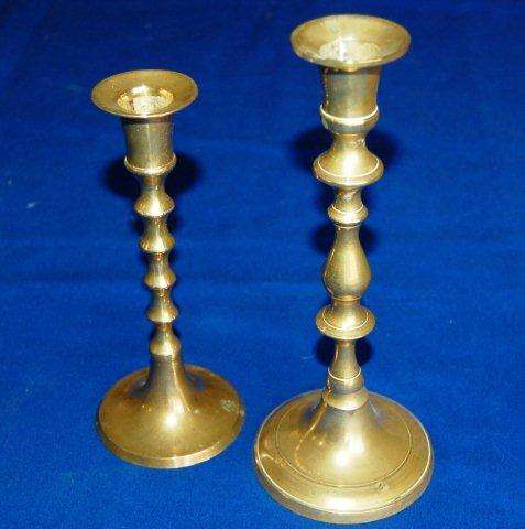 2 Non-matching Brass Candlesticks - Tallest 215mm