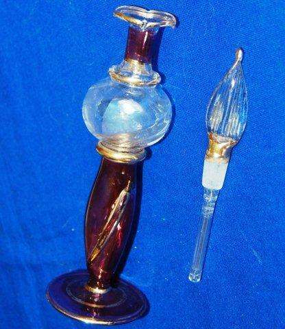 Stunning Vintage Egyptian Glass Perfume Bottle with glass applicator - Height 175mm