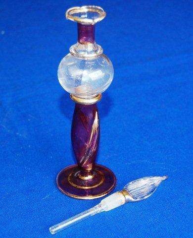 Stunning Vintage Egyptian Glass Perfume Bottle with glass applicator - Height 175mm