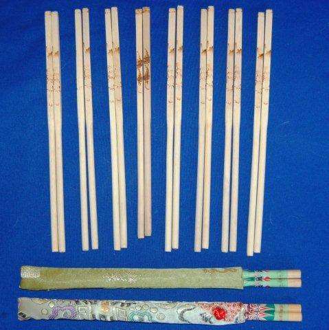 10 Pairs of Wooden Chopsticks - 2 Pairs in Silk Cases - See all Pictures below.