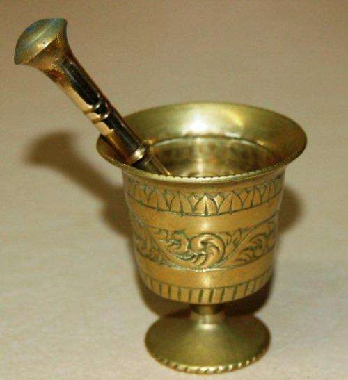 2 Solid Brass Apothecary Chemist Pestles & Mortars - one marked  Richard Startyn