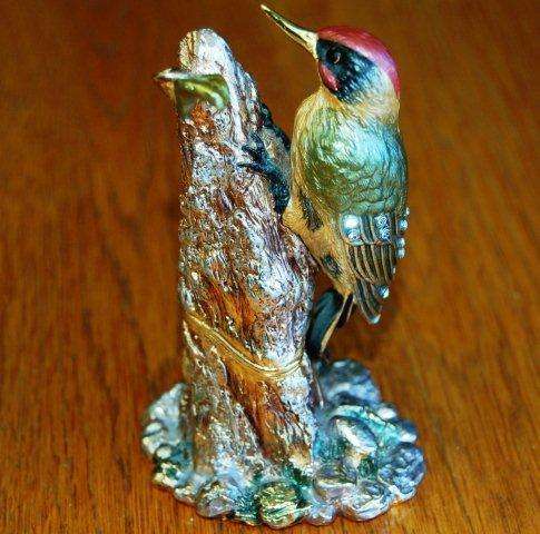 24ct Gold Plated Pewter Bird, Hand Enameled & Studded with Austrian Crystals, Hidden compartment.