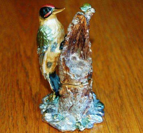 24ct Gold Plated Pewter Bird, Hand Enameled & Studded with Austrian Crystals, Hidden compartment.