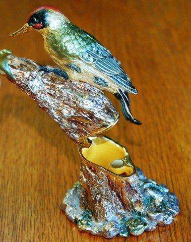 24ct Gold Plated Pewter Bird, Hand Enameled & Studded with Austrian Crystals, Hidden compartment.