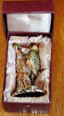 24ct Gold Plated Pewter Bird, Hand Enameled & Studded with Austrian Crystals, Hidden compartment.