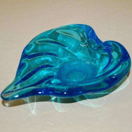 Attractive Blue Glass Ashtray - Length 170mm Width 150mm