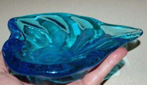 Attractive Blue Glass Ashtray - Length 170mm Width 150mm