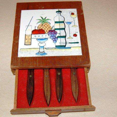 Boxed set of Bar / Pickle items with tiled top for cutting items.