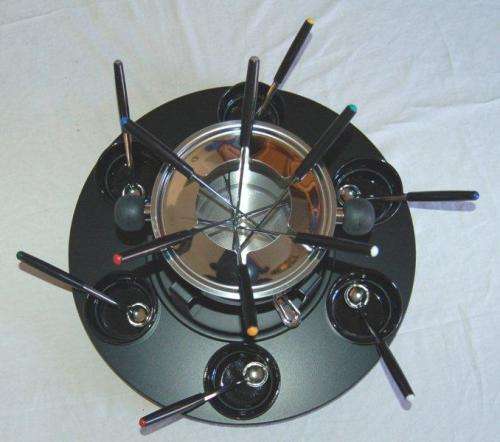 New Boxed 23 Piece Stainless Fondue Set with Wooden Revolving Rack - Read Description for details