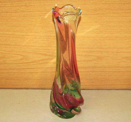 Tall Murano Style, Multi-Coloured Swirl Glass Vase - Height 290mm - See description for detail