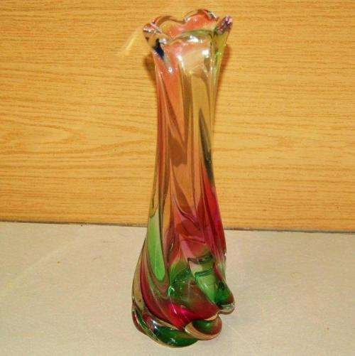 Tall Murano Style, Multi-Coloured Swirl Glass Vase - Height 290mm - See description for detail
