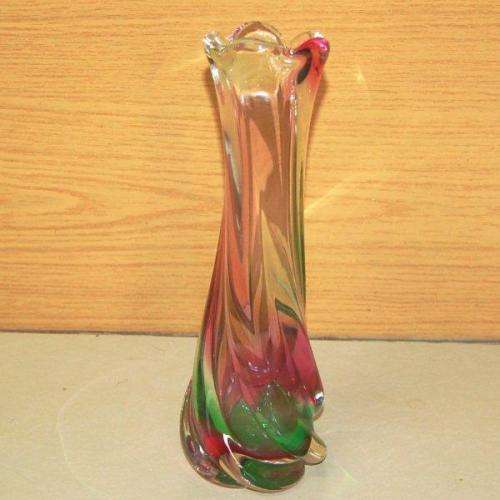 Tall Murano Style, Multi-Coloured Swirl Glass Vase - Height 290mm - See description for detail