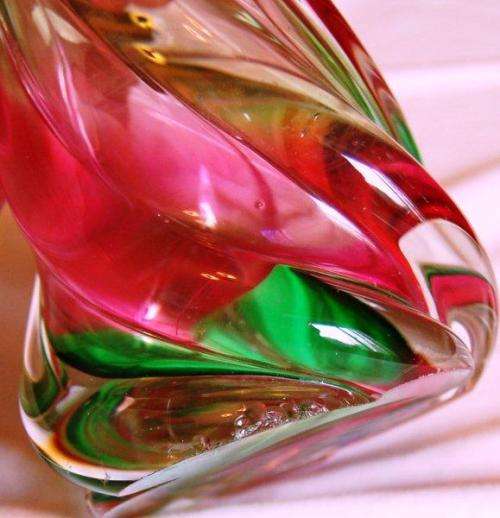 Tall Murano Style, Multi-Coloured Swirl Glass Vase - Height 290mm - See description for detail