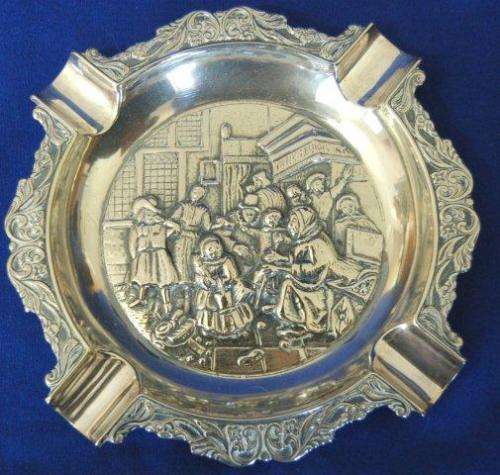 3 Superb Silver Plated Embossed Ashtrays - Largest Diameter 165mm