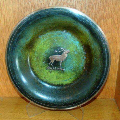 Danish Painted Brass Plate by "Bronco" with a Copper Stag Insert - Diameter 285mm