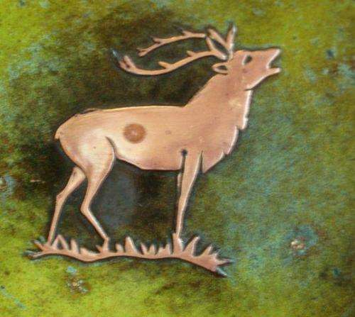 Danish Painted Brass Plate by "Bronco" with a Copper Stag Insert - Diameter 285mm