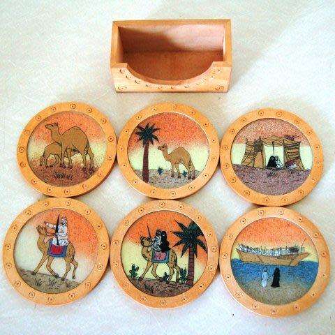 6 Cork Backed Coasters with Stand - Diameter 88mm